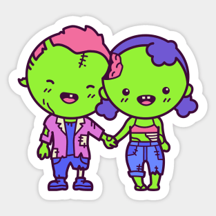 Cute Kawaii Zombie Couple Cartoon Sticker